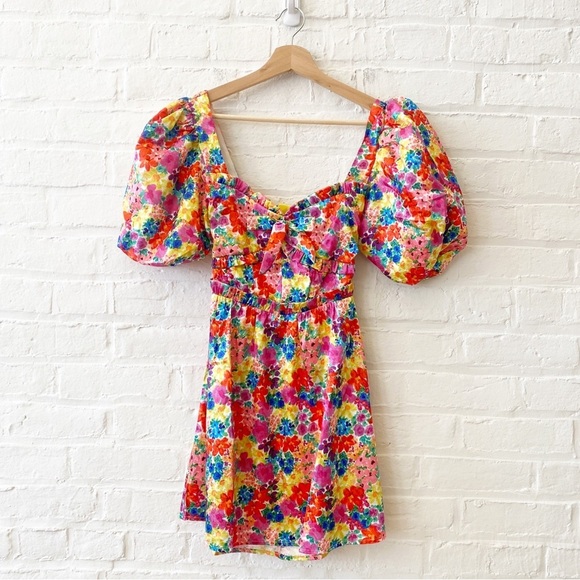 For Love & Lemons || Merrill Puff Sleeve Mini Dress Floral XS NWT - Picture 1 of 9